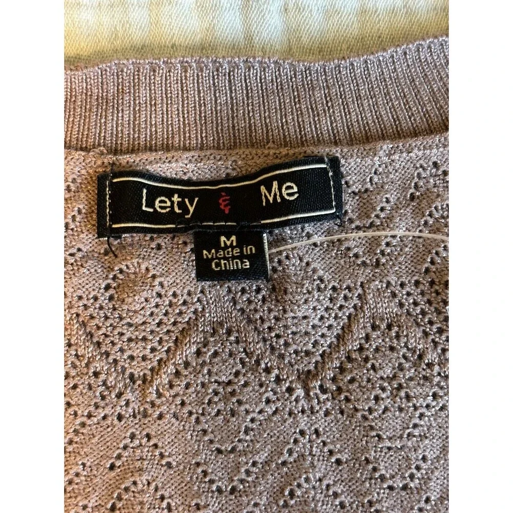 New Lety&Me Leana Pointelle Detail Open Cardigan Mocha Size Medium